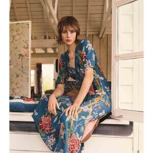 GP &‎ J Baker H&M Dress Midi Blue Floral Print Tea Dress